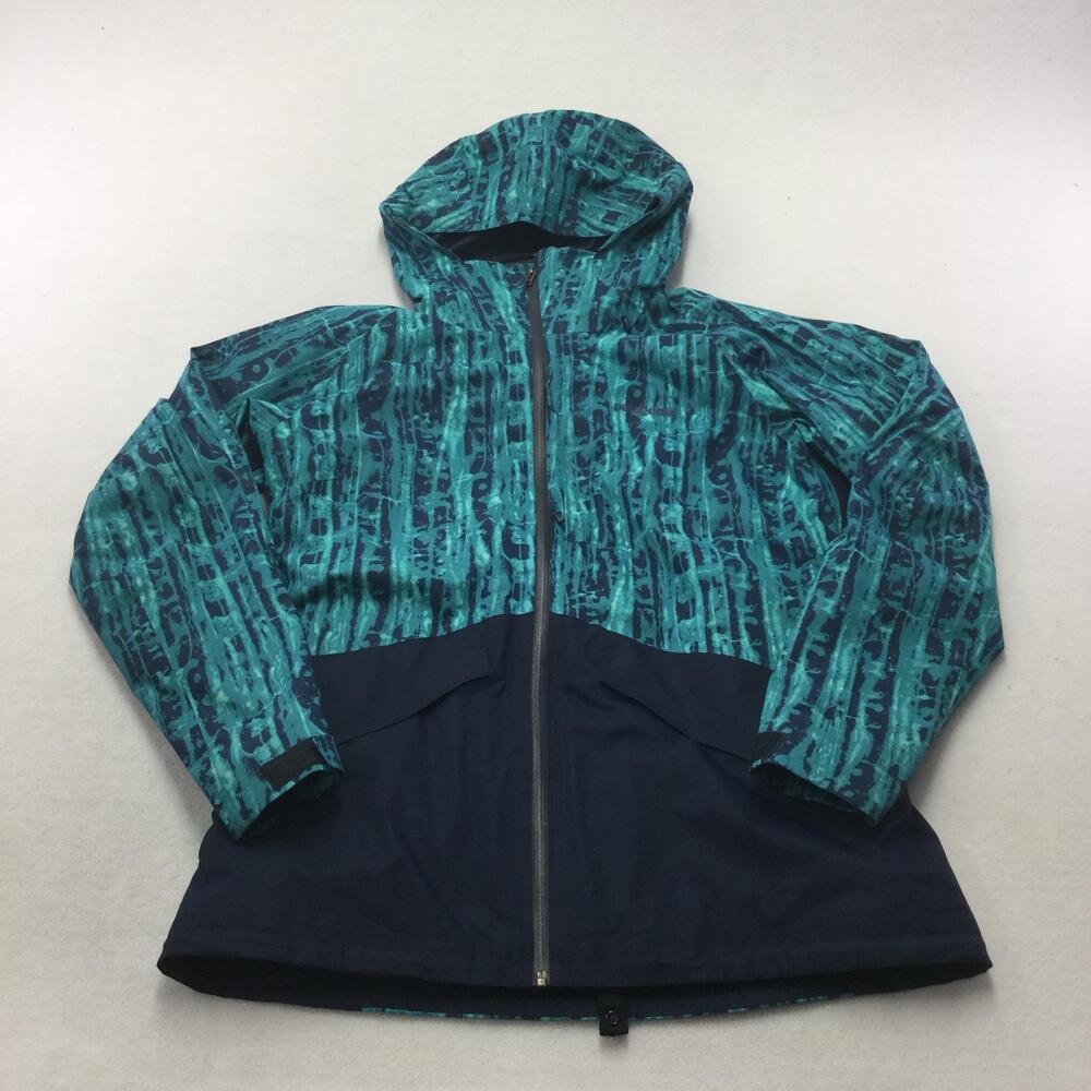 Patagonia Ski Jacket Womens Large Blue Hooded Insulated Full Zip RECCO Print